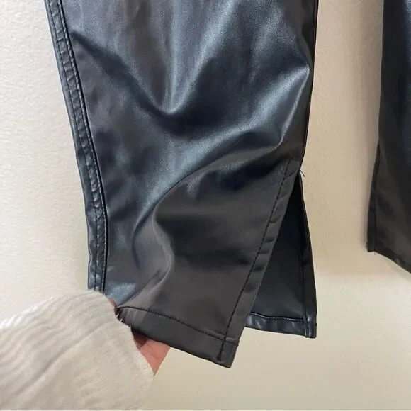 Revice Pants Size 32 Black Vegan Leather Uptown Happy Hour Straight Slit Leg - Picture 12 of 15